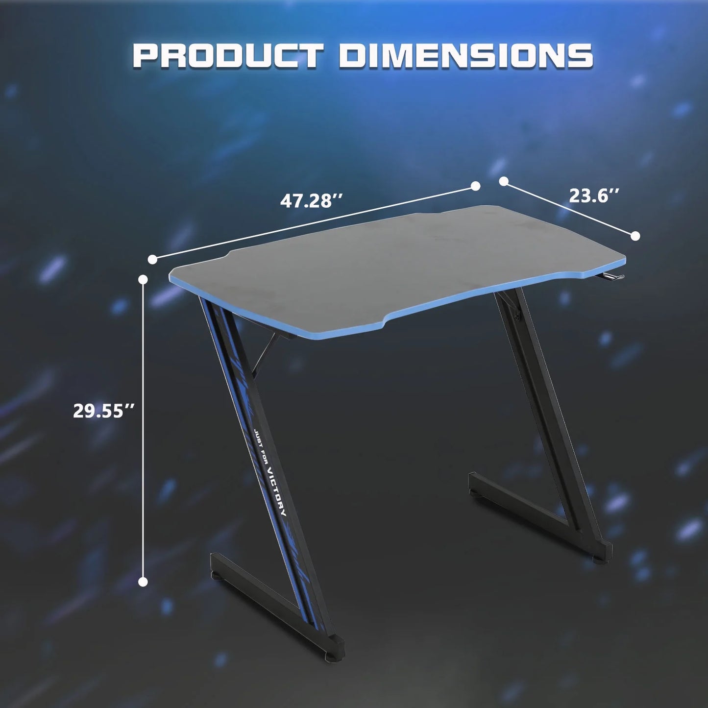 47 Inch Gaming Desk, Z Shaped PC Computer Desk Gaming Workstation with Headphone Hook, Ergonomic Gaming Table PC Desk for Game Players, Blue
