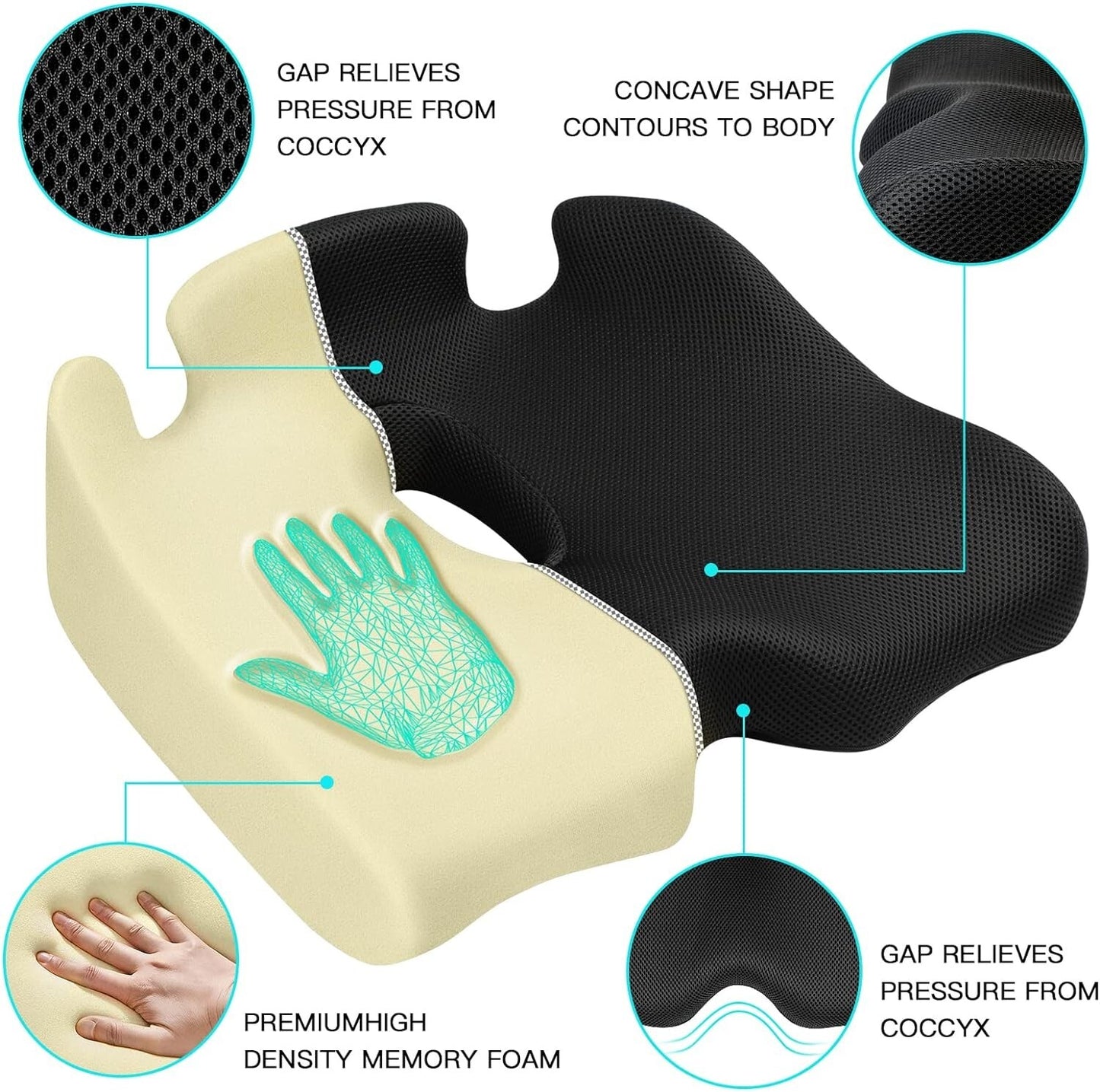 X Large Memory Seat Cushion for Office Chair Pressure Relief Sciatica & Tailbone