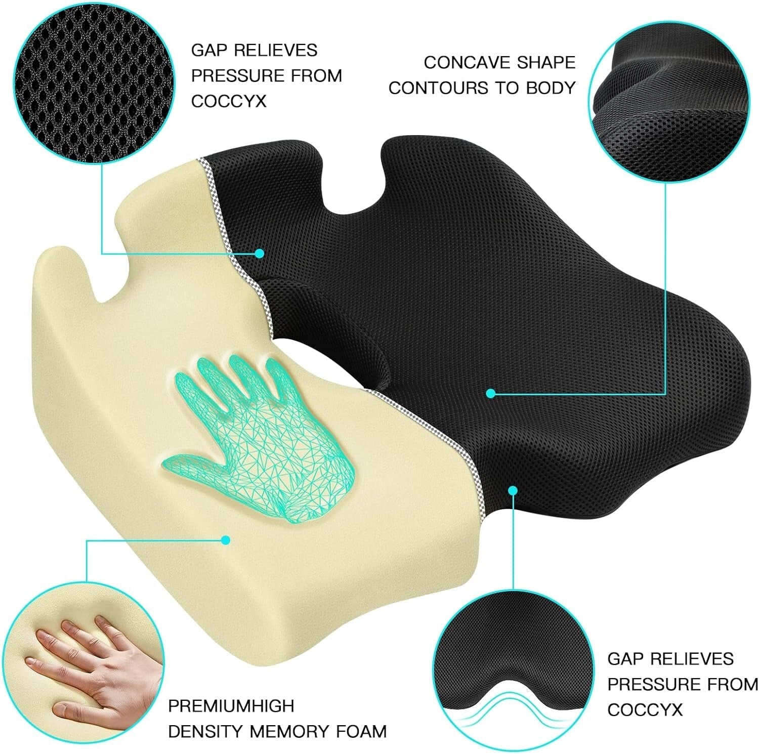 X Large Memory Seat Cushion for Office Chair Pressure Relief Sciatica & Tailbone