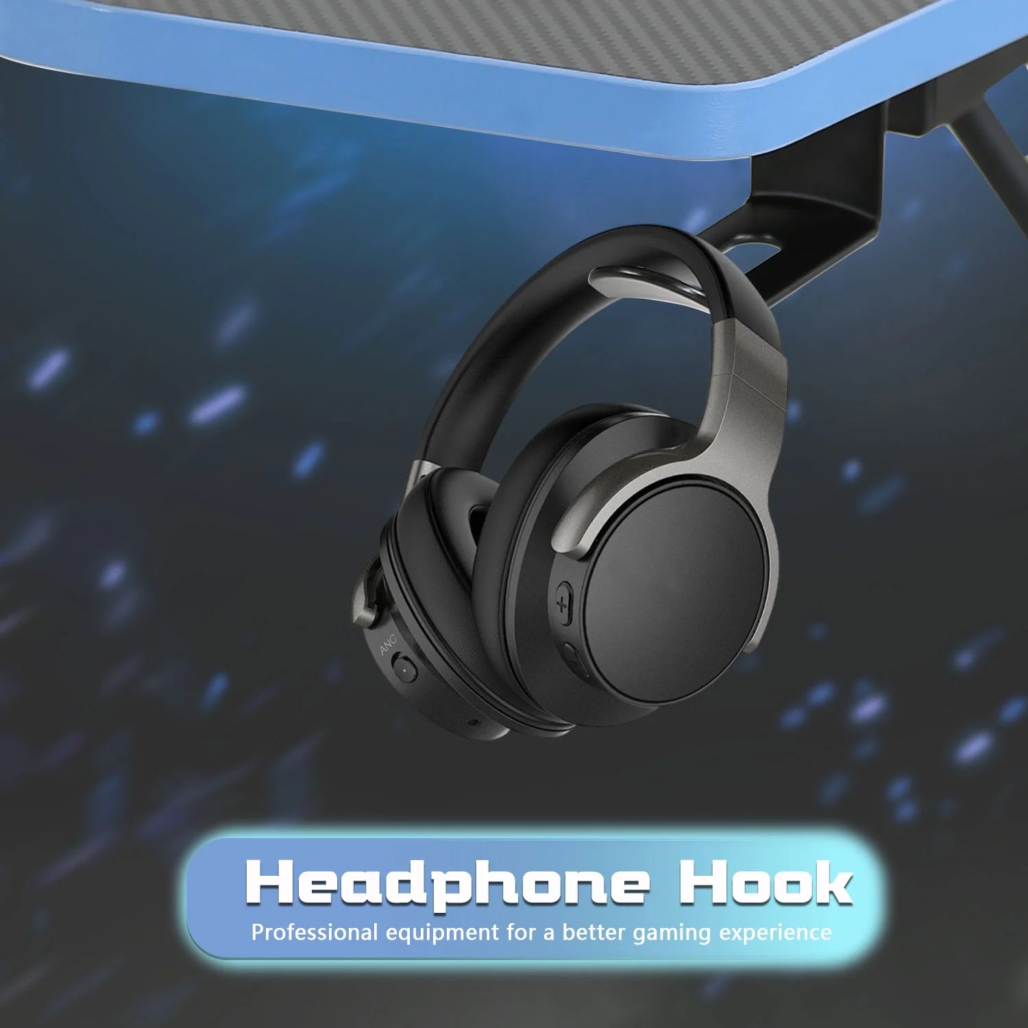 47 Inch Gaming Desk, Z Shaped PC Computer Desk Gaming Workstation with Headphone Hook, Ergonomic Gaming Table PC Desk for Game Players, Blue