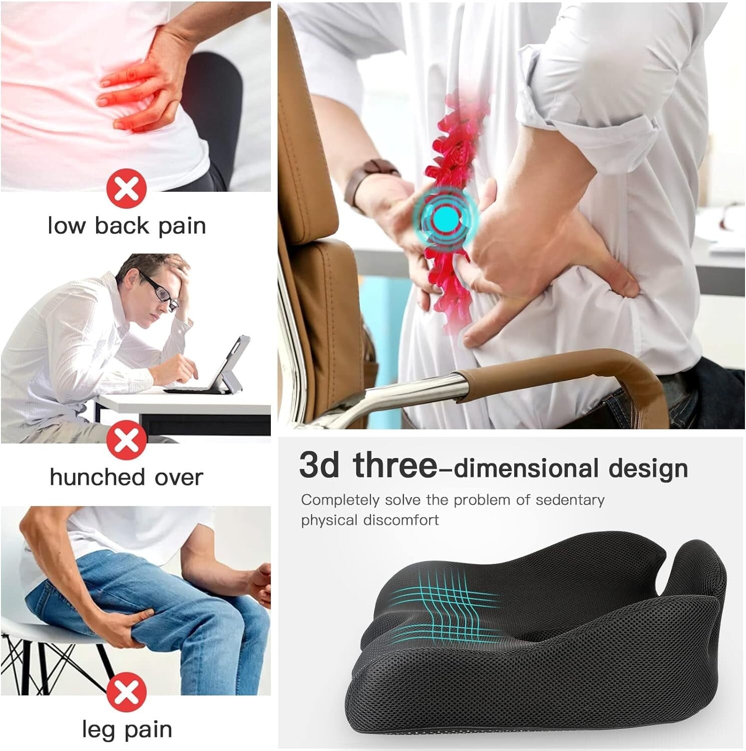 X Large Memory Seat Cushion for Office Chair Pressure Relief Sciatica & Tailbone