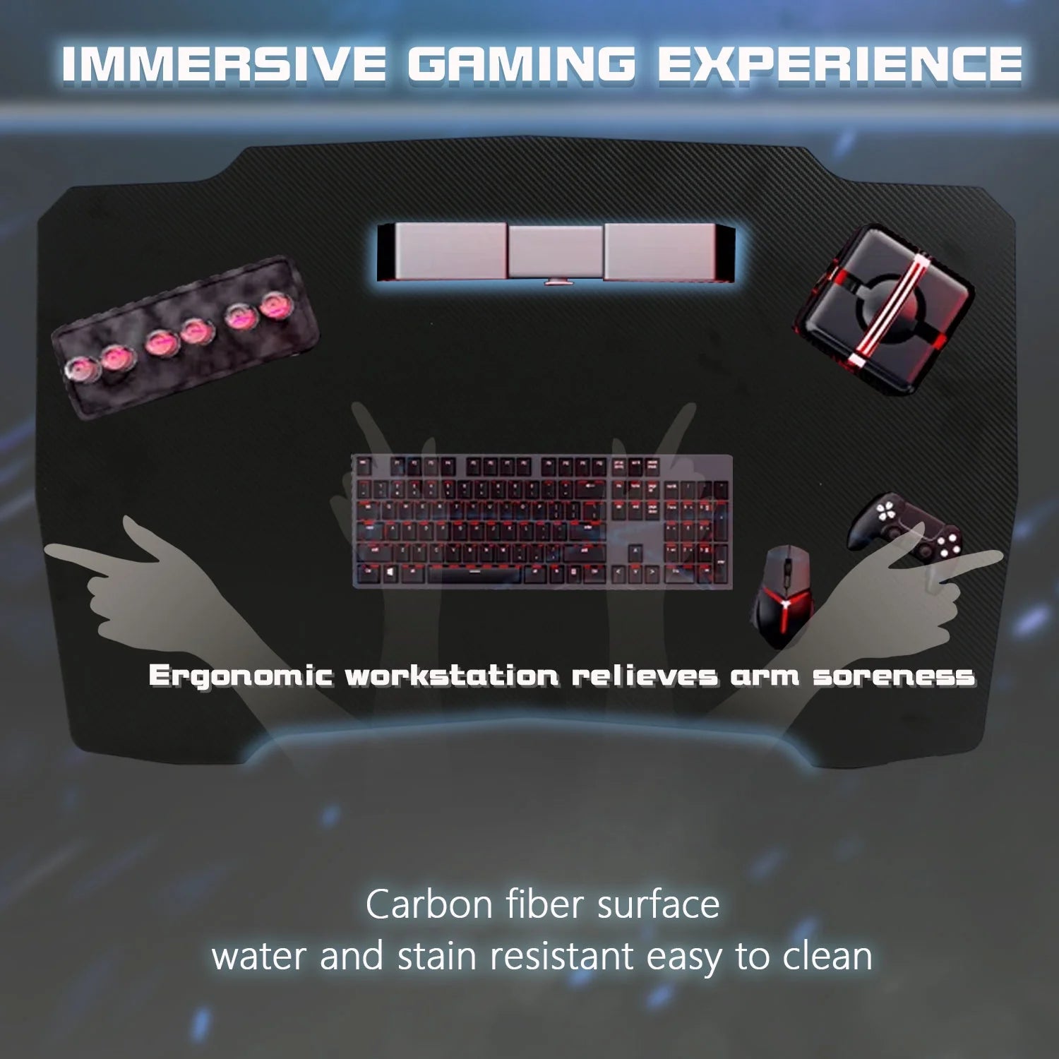 47 Inch Gaming Desk, Z Shaped PC Computer Desk Gaming Workstation with Headphone Hook, Ergonomic Gaming Table PC Desk for Game Players, Blue