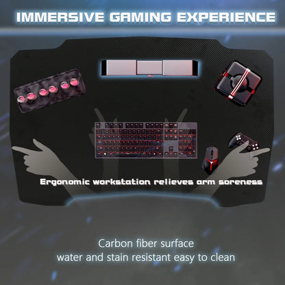 47 Inch Gaming Desk, Z Shaped PC Computer Desk Gaming Workstation with Headphone Hook, Ergonomic Gaming Table PC Desk for Game Players, Blue