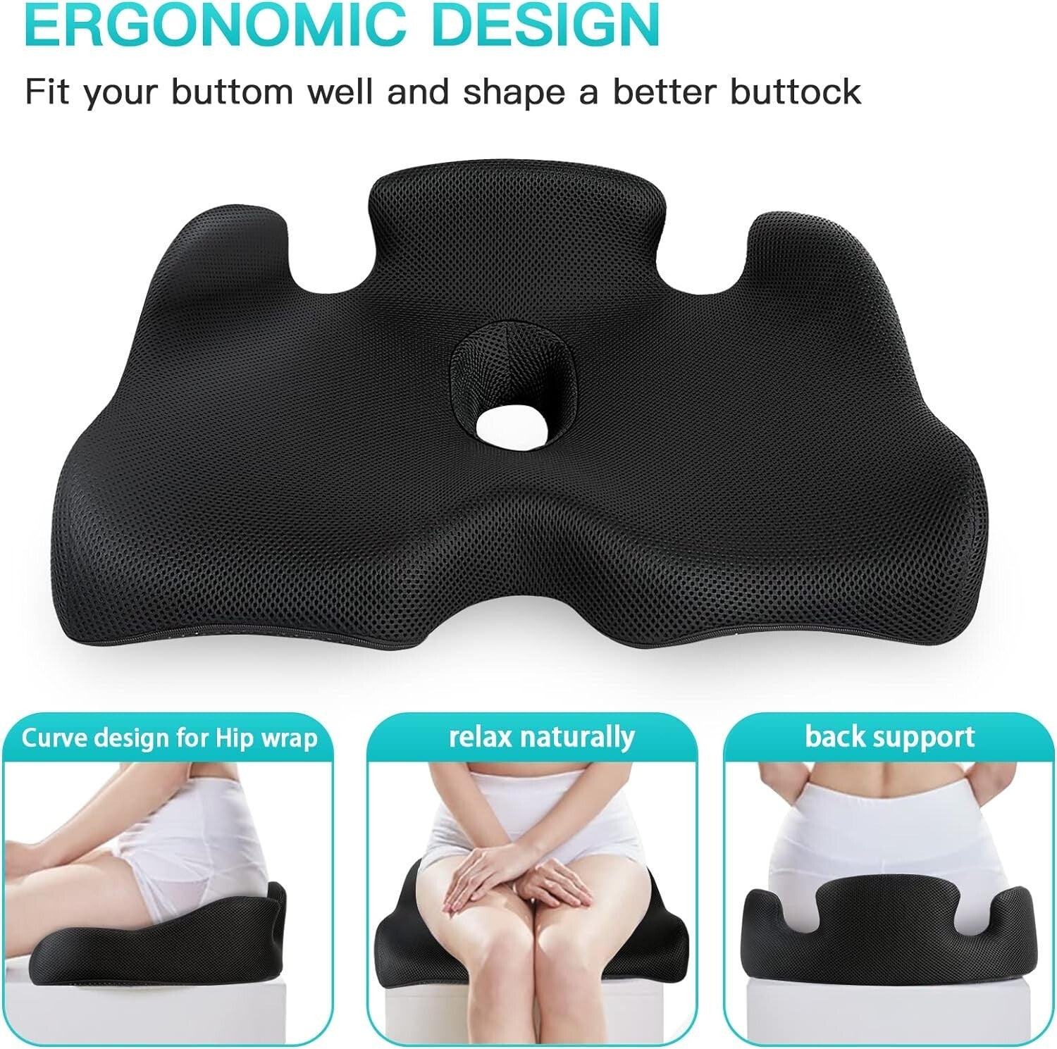 X Large Memory Seat Cushion for Office Chair Pressure Relief Sciatica & Tailbone